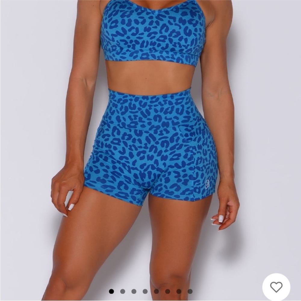 Bombshell Sportswear Blue Cheetah Set (Sports Bra & Shorts) Size S